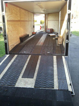 snowmobile trailer with custom rubber matting